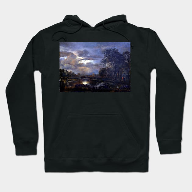 Aert van der Neer Moonlit Landscape with Bridge Hoodie by pdpress